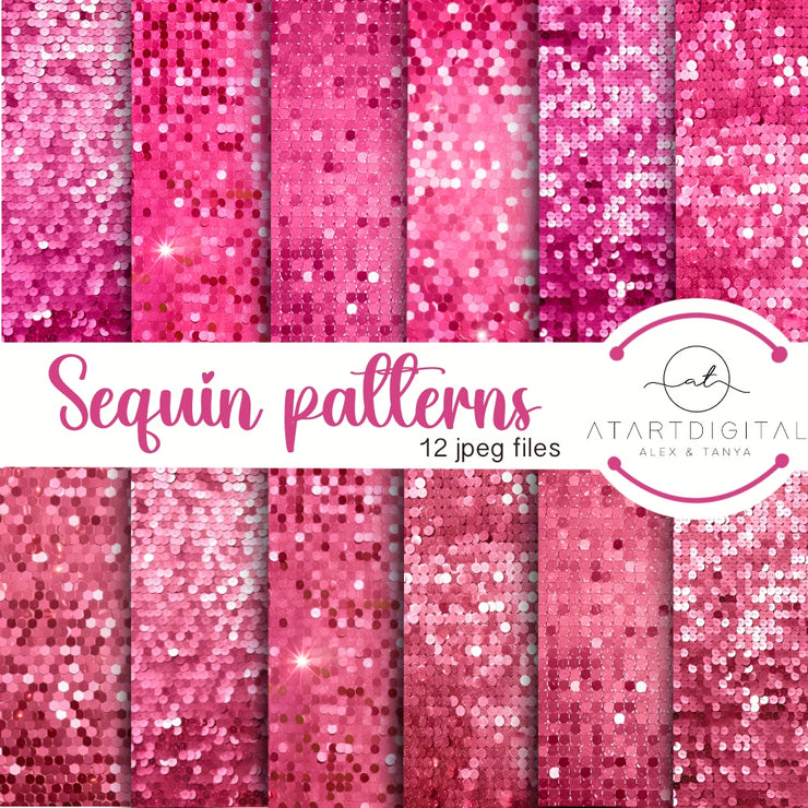 Pink Sequin Patterns Digital Paper Pack for Scrapbooking & Party Supplies