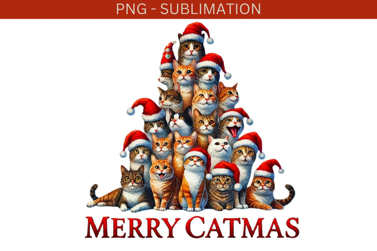 Merry Catmas PNG Designs for Crafting, Cute Cats Digital Downloads, Funny Christmas Cats Digital Prints for Card Making, Sublimation Print