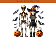 Halloween Skeleton Couple PNG Digital Prints for Card Making and Crafting, Hey Boo Sublimation, Transparent Designs, His and Hers