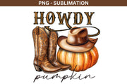 Western Howdy Pumpkin PNG: Retro Fall Sublimation Design for Halloween and Thanksgiving