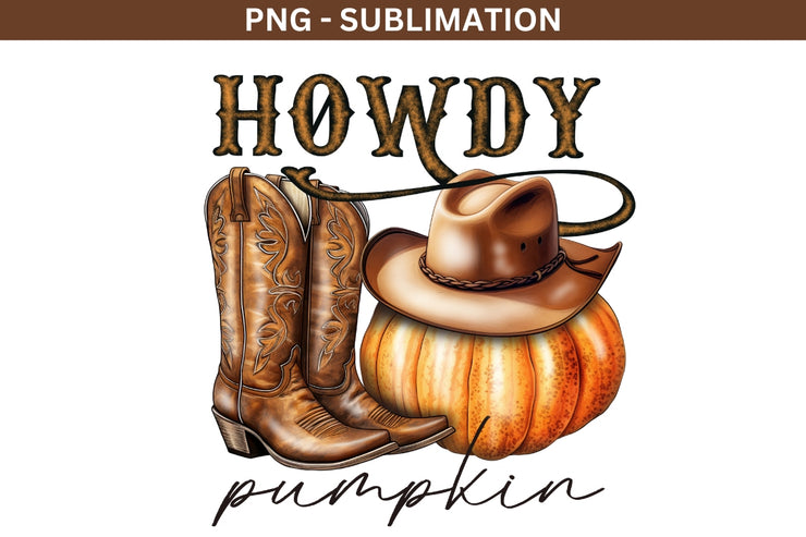 Western Howdy Pumpkin PNG: Retro Fall Sublimation Design for Halloween and Thanksgiving