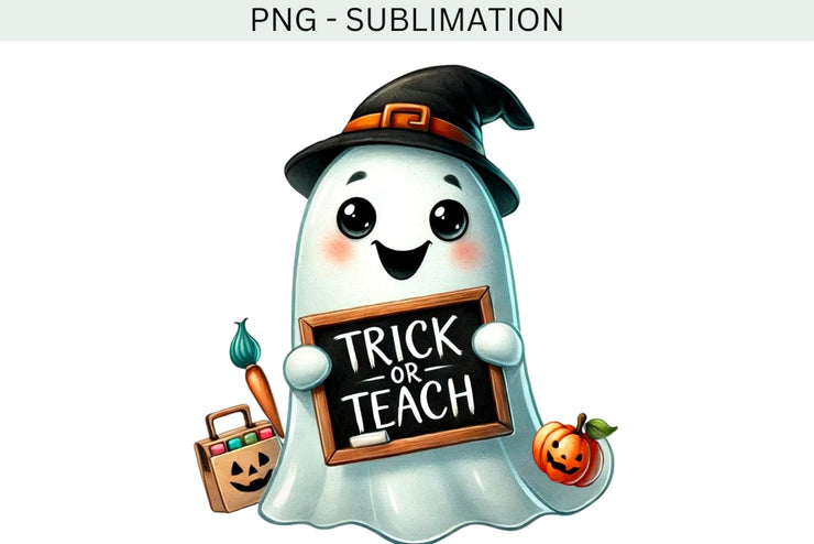 Trick or Teach Retro PNG, Halloween Design, Digital Sublimation Autumn, Funny Back to School Shirt Design, Halloween Shirt PNG