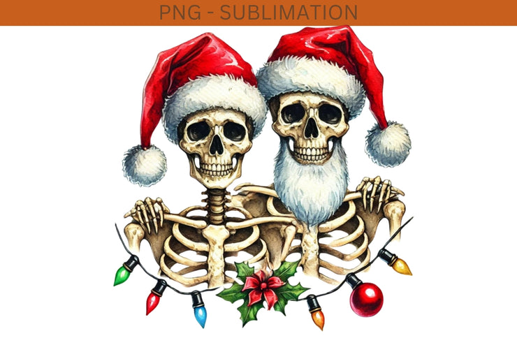 Christmas Couples Sublimation Design, Skeleton Couple, Bride and Groom, Crafting File, Husband and Wife PNG Matching, Transparent Print