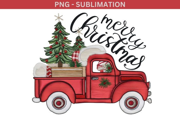 Merry Christmas Red Truck Png Sublimation Digital Download