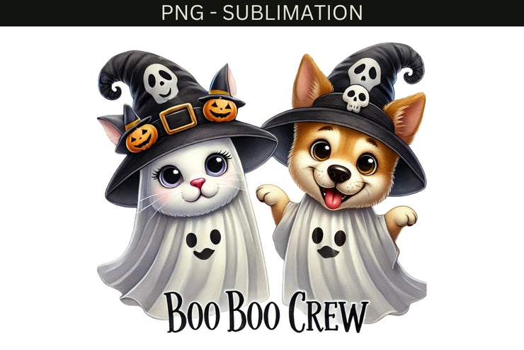 Cat and Dog Sublimation PNG, Digital Download, Boo Boo Crew Tshirt Designs, Ghostly Digital Print, Boo Crew Printable, Transparent Designs