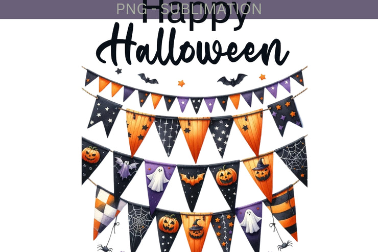 Halloween Flag & Bunting Banner PNG Digital Download for Crafting, Transparent Sublimation Print, Halloween Garland, Happy Halloween Design