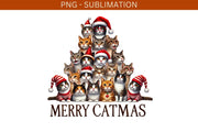 Merry Catmas Digital Print, Transparent Design for Sublimation and Card Crafting, Christmas Animal PNG Digital Download for Tshirt Printing