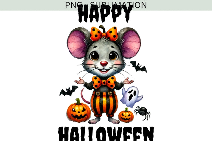 Happy Halloween Mouse PNG, Digital Print for Cards and Crafts, Retro Halloween, Design for T-Shirts and Sublimation, Digital Download