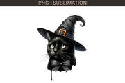 Halloween Black Cat PNG Design, Digital Crafting File, Sublimation Print, Black Cat Halloween Art, Transparent PNG for Shirts