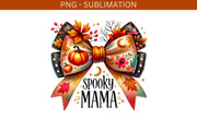 Spooky Mama PNG Digital Print, Sublimation Designs for T-shirts & Cards, Autumn Bow, Mama Sublimation, Thanksgiving, Coquette, Transparent