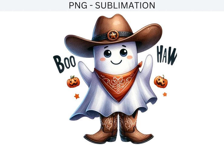 Boo Haw PNG for Halloween Sublimation, Cowboy Ghost, Transparent PNG Design, Ghostly Vibes, Fun Instant Download, Funny Cowboy Ghost Design