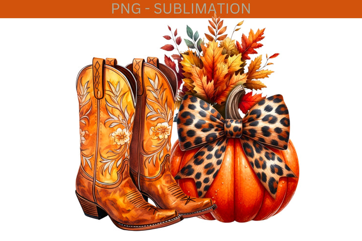 Cowboy Autumn PNG, Sublimation Prints for Fall Crafting and Card Making, Digital Downloads, Fall Shirt, Pumpkin PNG, Transparent