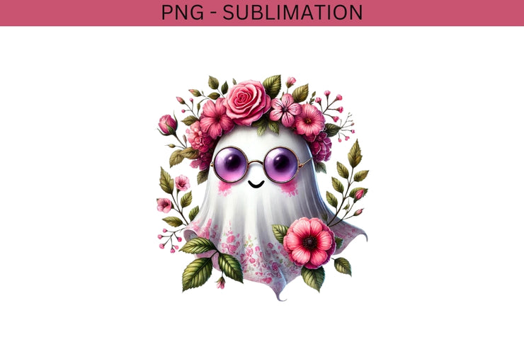 Pink Hippie Ghost PNG Digital Download, Girly Halloween Ghost Sublimation Design, Pink Ghost Artworks for Digital Crafting