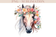 Horse's Head With Flowers Sublimation Design