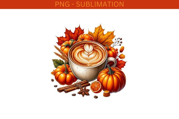 Autumn Leaves Digital Crafting PNG Design for Card Making and Sublimation Print, Cozy Fall Coffee Mug Transparent PNG Digital Downloads