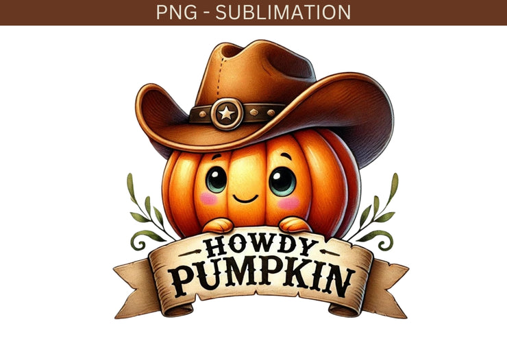 Howdy Pumpkin, Sublimation PNG Design for Card Making and Tshirt Designs, Western Halloween Shirt, Coquette Pumpkin for Fall Crafting