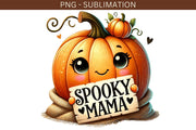 Spooky Mama Digital Print, Funny Autumn Sublimation Design, Coquette Pumpkin Season PNG, Transparent Fall Pumpkin Digital Crafting