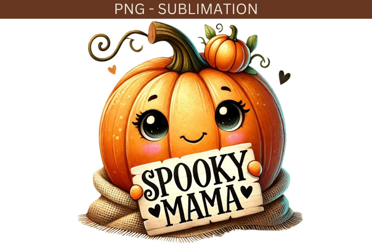 Spooky Mama Digital Print, Funny Autumn Sublimation Design, Coquette Pumpkin Season PNG, Transparent Fall Pumpkin Digital Crafting