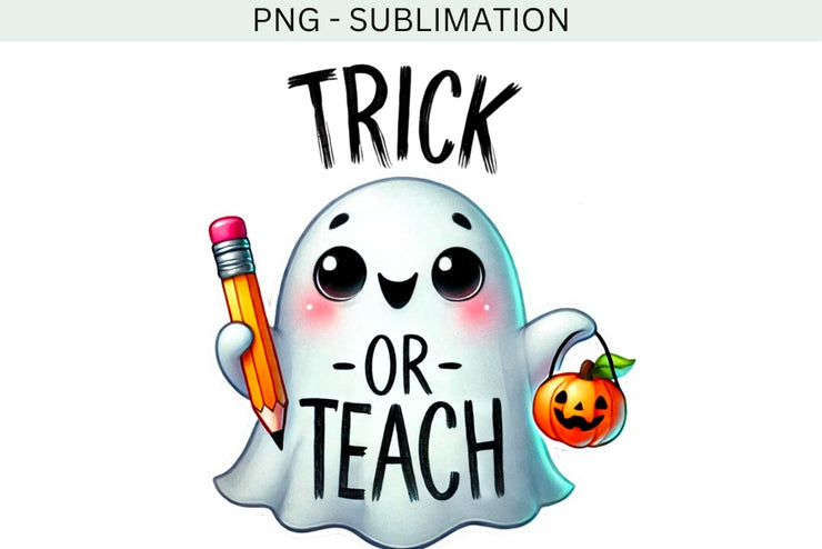 Retro Halloween Trick or Teach PNG Sublimation Design, Funny Teacher Shirt, Print on Demand, Funny Halloween, Digital Download, Pumpkin