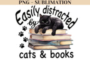 Black Cat On Books Digital Print Art, Png for Sublimation