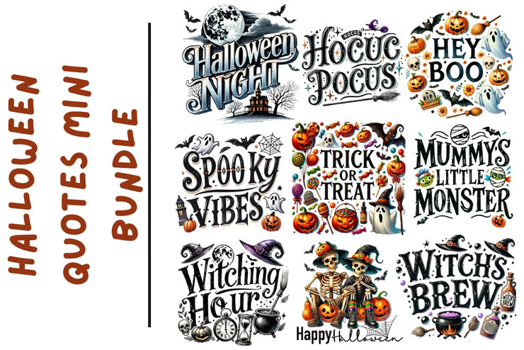 Halloween Quotes Design Bundle for T Shirt Designs, Sublimation Print, Mega Bundle PNG for Halloween, Clipart Printables for Print On Demand