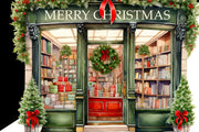 Christmas Bookstore, Literary Art Print Digital Download
