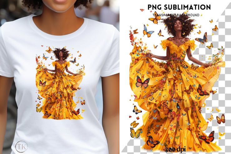 Melanin Woman Butterfly Wall Art, PNG Digital Download