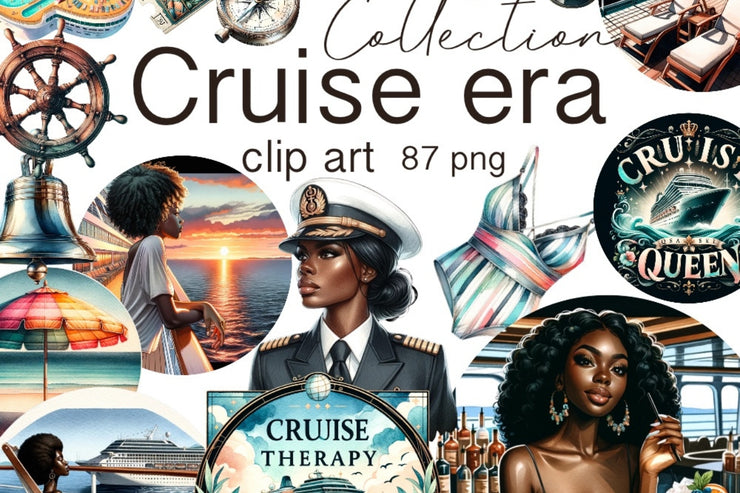 African American Cruise Life Clipart, Watercolor Travel