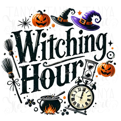 Witching Hour Sublimation PNG, Funny Halloween Designs for Card Making, Digital Download, Spooky Season DTF, Witchy Graphics for Crafting