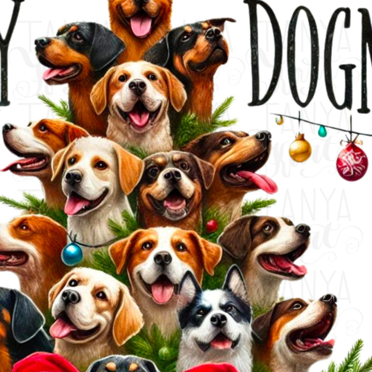 Merry Dogmas Transparent Christmas Animal, PNG Digital Download for Crafting, Sublimation, Fun Merry Christmas Dogs Designs for Card Making