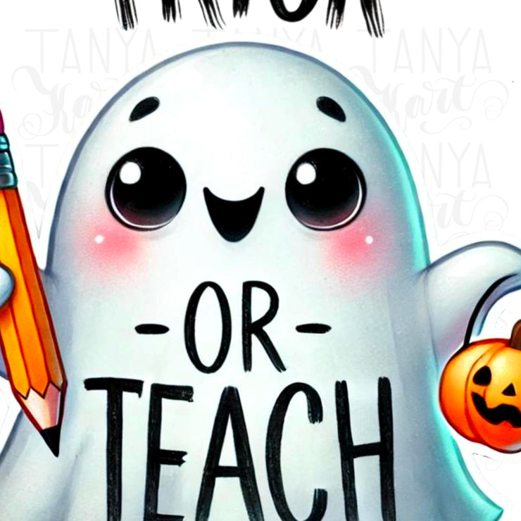 Retro Halloween Trick or Teach PNG Sublimation Design, Funny Teacher Shirt, Print on Demand, Funny Halloween, Digital Download, Pumpkin