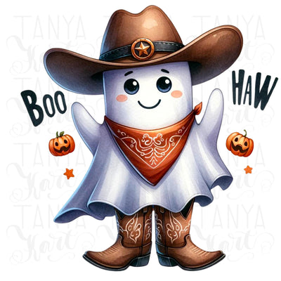 Boo Haw PNG for Halloween Sublimation, Cowboy Ghost, Transparent PNG Design, Ghostly Vibes, Fun Instant Download, Funny Cowboy Ghost Design