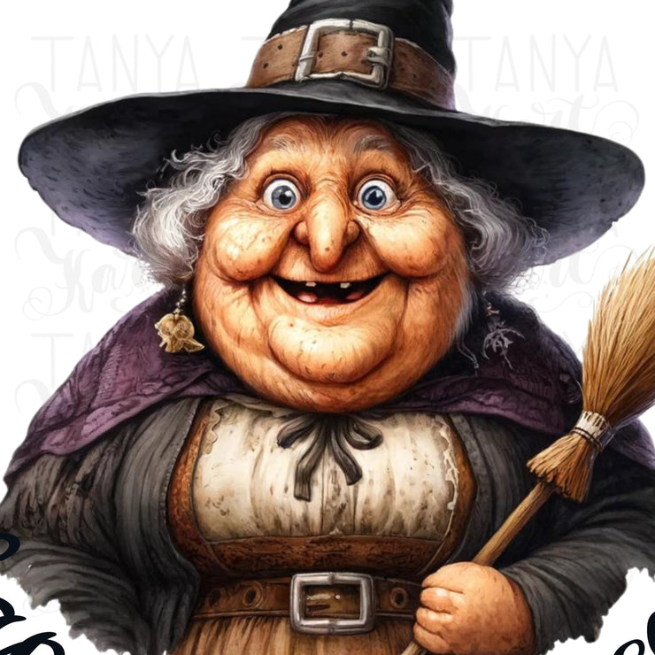 Fat Old Witch PNG Designs, Halloween Printable for Card Making, Crafting Projects, Happy Halloween Sublimation, Witch Sticker, Funny Designs