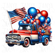 Red White and Blue Patriotic Truck PNG, Independence Day Shirt Design