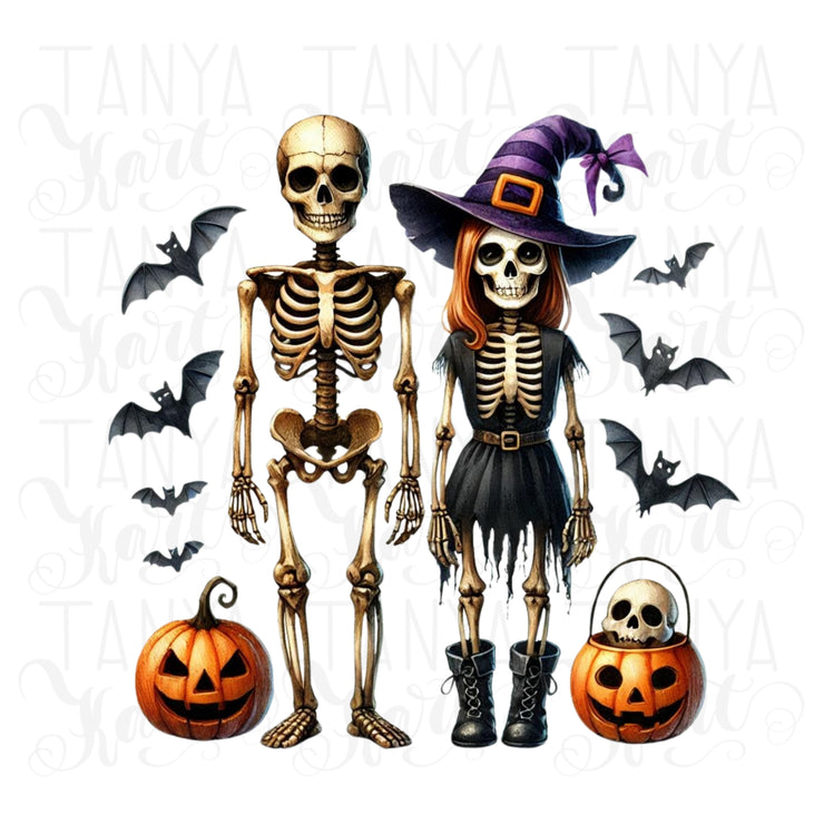 Halloween Skeleton Couple PNG Digital Prints for Card Making and Crafting, Hey Boo Sublimation, Transparent Designs, His and Hers