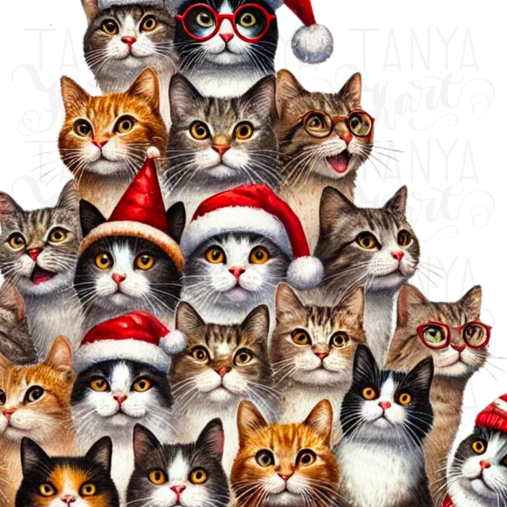 Merry Catmas Digital Print, Transparent Design for Sublimation and Card Crafting, Christmas Animal PNG Digital Download for Tshirt Printing