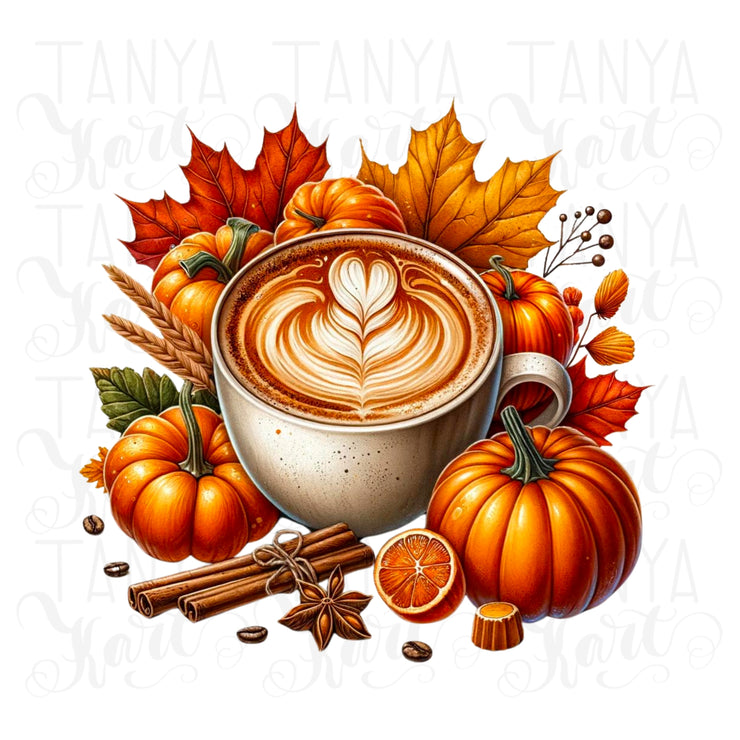 Autumn Leaves Digital Crafting PNG Design for Card Making and Sublimation Print, Cozy Fall Coffee Mug Transparent PNG Digital Downloads