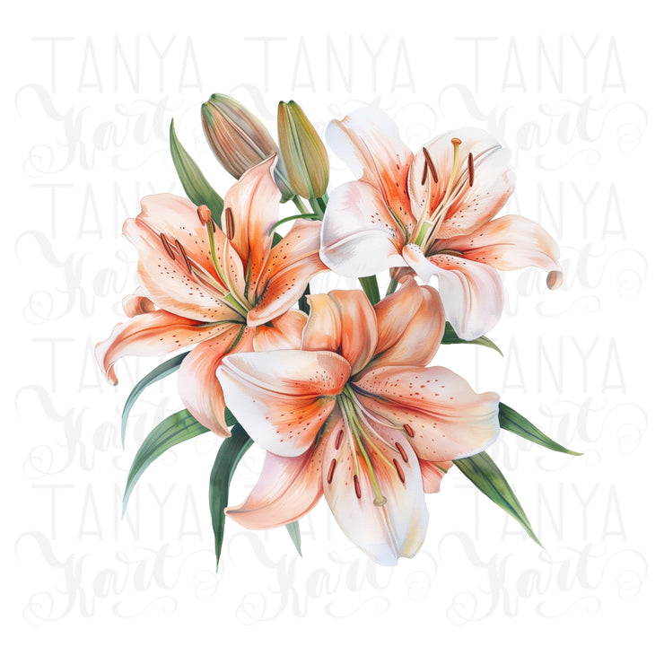 Digital Lily Plants Printable Art, Spring Florals Sublimation Design