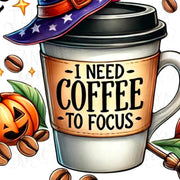 Hocus Pocus I Need Coffee to Focus PNG, Halloween Digital File for Sublimation Wraps, Coquette Halloween Mug, Pumpkin Spice Latte Cup