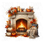 Cozy Autumn Fireplace Sublimation Print, PNG Digital Download for Crafting,Autumn PNG Designs,Transparent Design