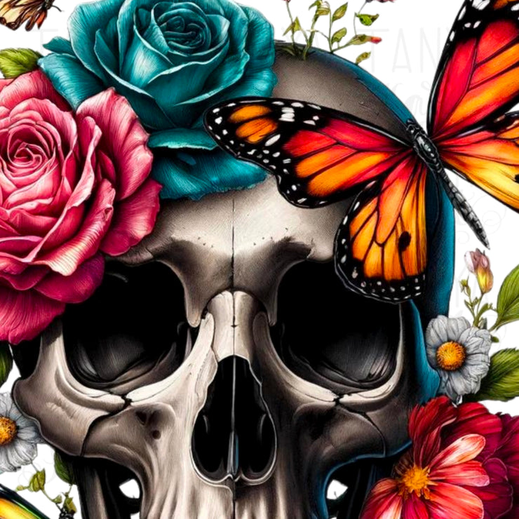 Gothic Skull and Flowers Digital Print - Sublimation Design