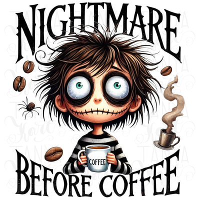 Nightmare Before Coffee PNG, Watercolor Designs for Halloween Crafting, PNG Sublimation Designs for Tshirt Designs, Retro Halloween PNG