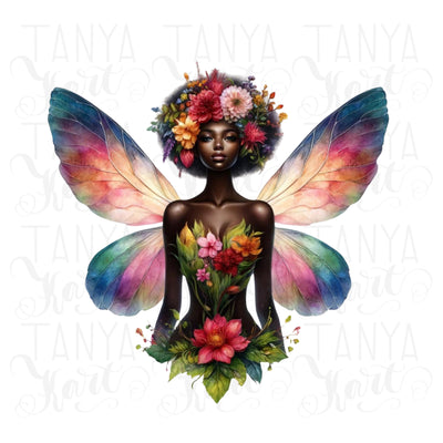 Floral Fairy Melanin Printable Design, Digital Download