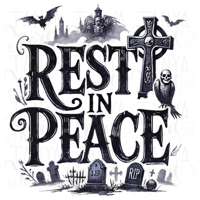 Rest in Peace Png, Retro Halloween, Digital Print, PNG Designs for Card Making & Tshirt, Sublimation PNG, Transparent Halloween Designs