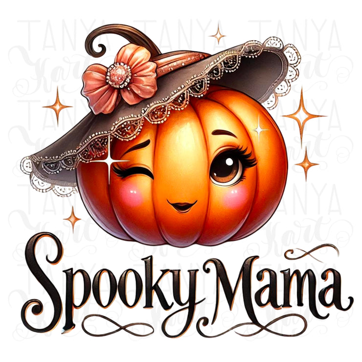 Spooky Mama Fall Shirt PNG, Digital Download, Fall Coquette Pumpkin Design, Fall Vibes, Retro Halloween Sublimation Design