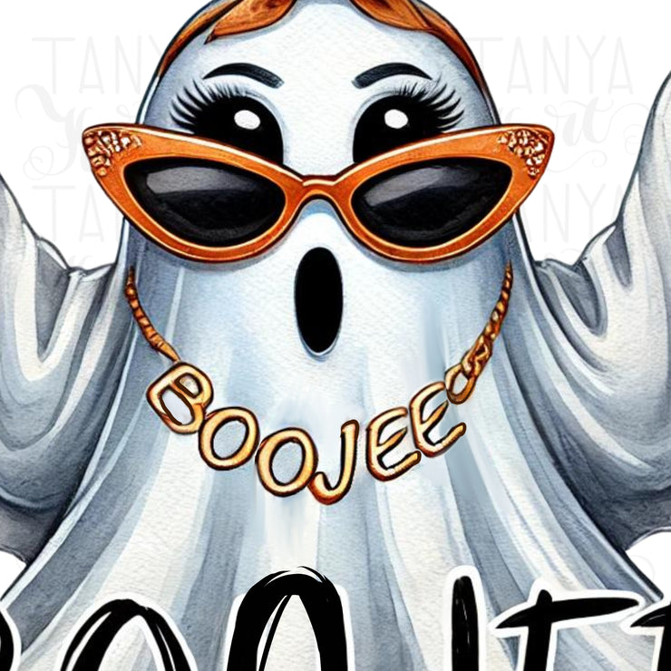 Boo Jee Ghost PNG, Transparent Designs for Fun Halloween Card Making & Crafting, Digital Prints, Tshirt, DTF PNG Download, Cute Ghost