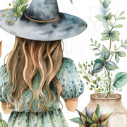 Gardening Witch PNG, Digital Prints, Mystical Artwork, Plant Lover Designs