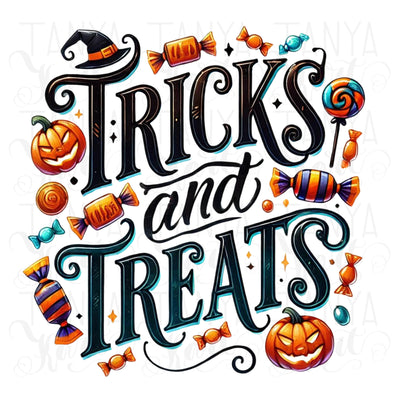 Halloween Tricks and Treats, Digital Downloads for Cards & Shirts, Retro Halloween PNG, Spooky Vibes, Sublimation Designs for Card Making