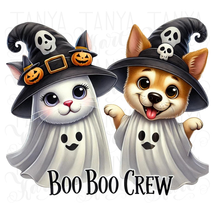 Cat and Dog Sublimation PNG, Digital Download, Boo Boo Crew Tshirt Designs, Ghostly Digital Print, Boo Crew Printable, Transparent Designs