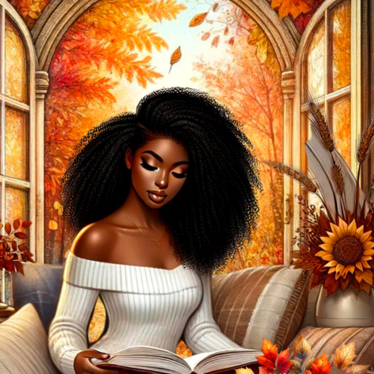 Autumn Reading Digital Print, Sublimation PNG for Crafting & Card Making, Fall Vibes Tshirt Designs, Transparent Autumn, Black Woman Autumn